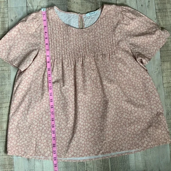 Madewell Parisian Ditsy Short Sleeve Pintuck Pull On Blouse Dusty Pink SZ M - Picture 8 of 10